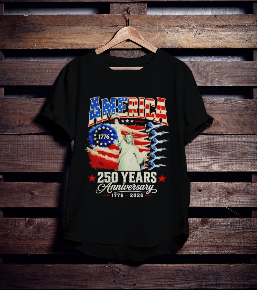 America 250 Years Anniversary 1776 2026 Statue Of Liberty Fighter Jets T-Shirt