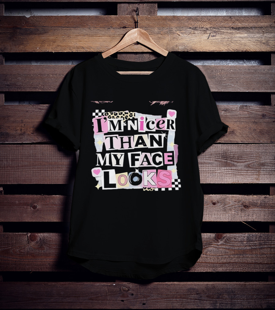 I'm Nicer Than My Face Looks Hearts Stars Checkered T-Shirt