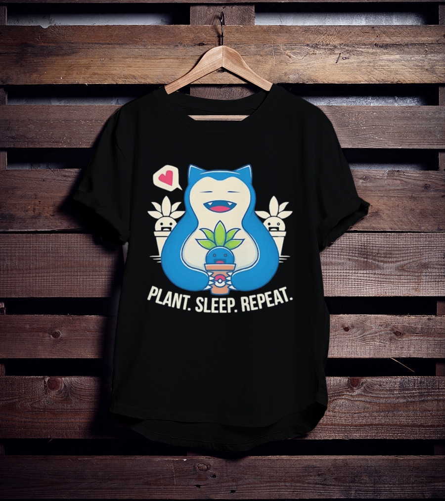 Snorlax Plant Sleep Repeat Heart Loving Plant Characters T-Shirt