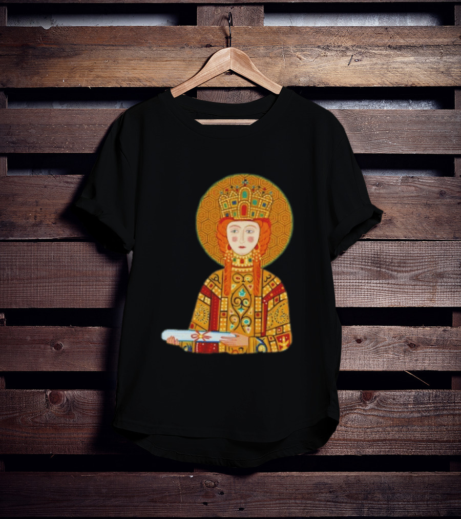 Byzantine Empress Eirene Colorful Regal Icon With Golden Crown And Scroll T-Shirt