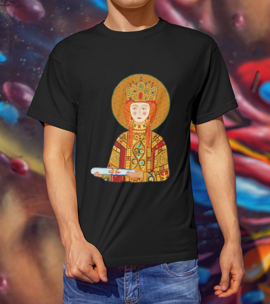 Byzantine Empress Eirene Colorful Regal Icon With Golden Crown And Scroll T-Shirt