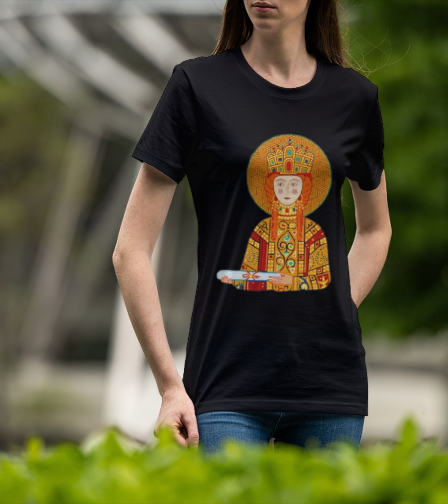 Byzantine Empress Eirene Colorful Regal Icon With Golden Crown And Scroll T-Shirt
