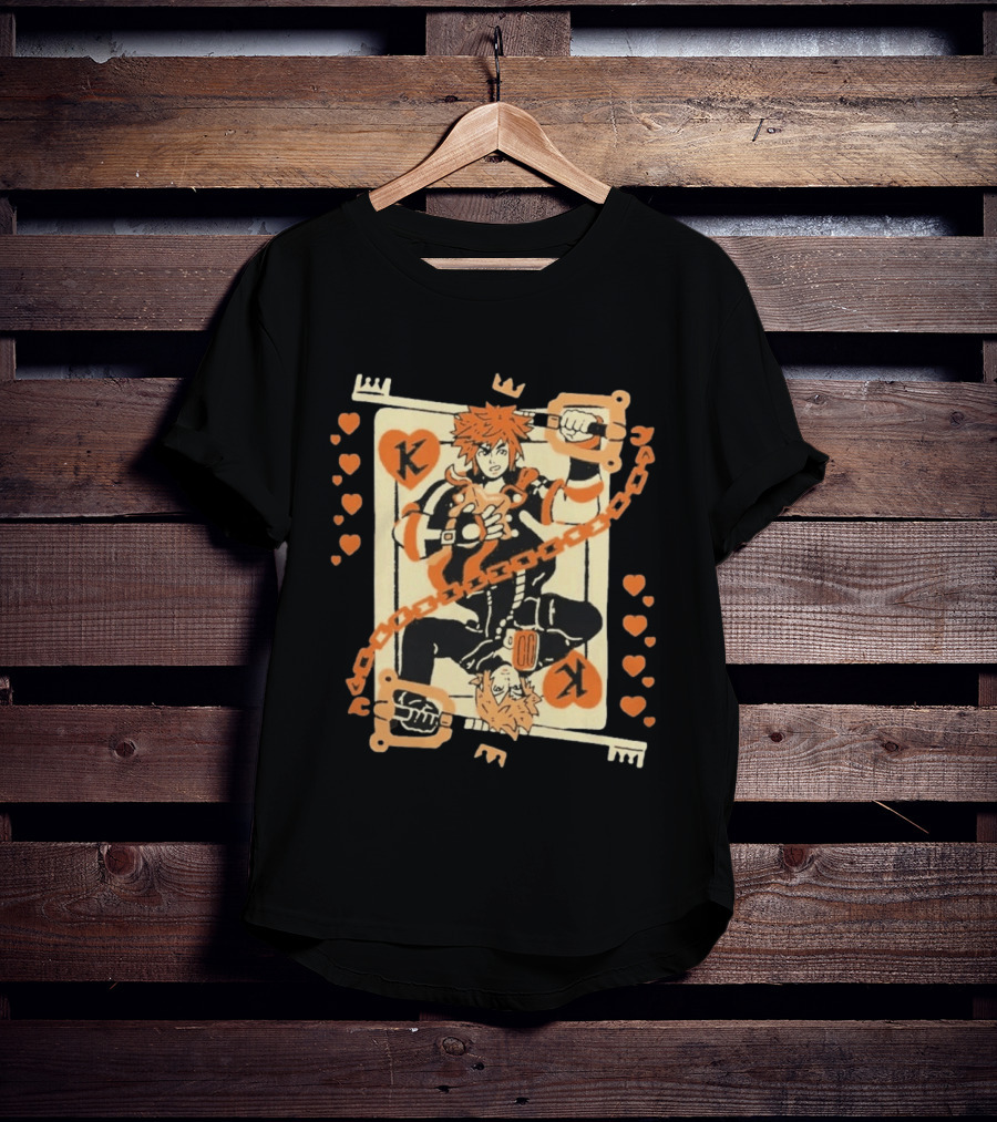 King Of Hearts K Chain Crown Keyblade Orange And Black Playing Card T-Shirt