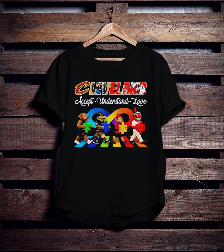 Cleveland Accept Understand Love Infinity Puzzle Characters Crossing Walkway T-Shirt