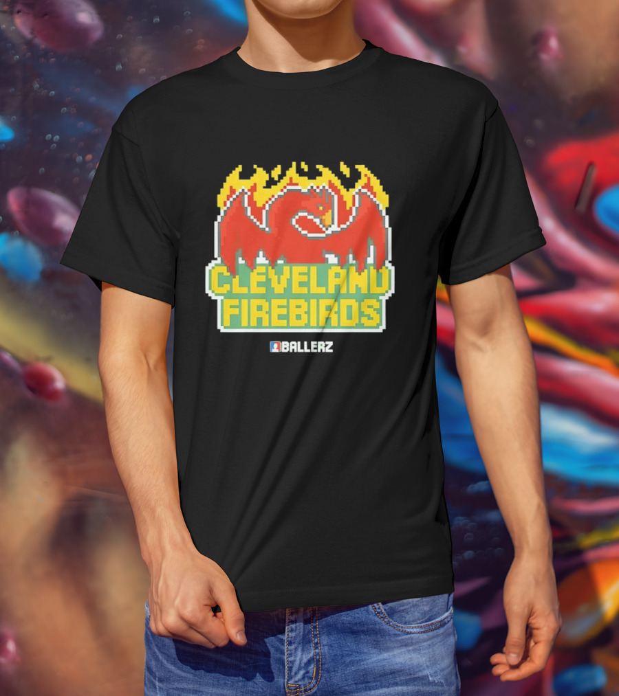 Cleveland Firebirds Ballerz Pixel Dragon Flame T-Shirt