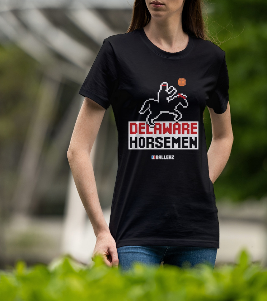 Delaware Horsemen Ballerz Pixel Art Style Basketball T-Shirt