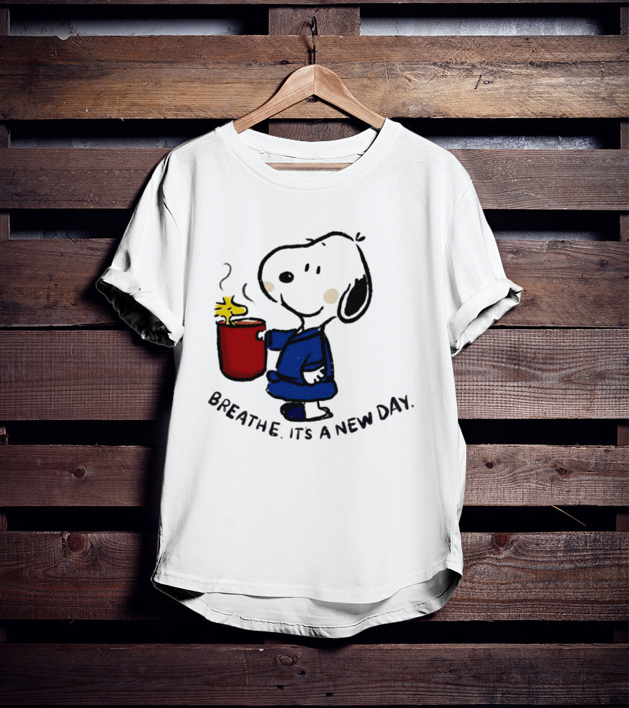 Snoopy And Woodstock Breathe It's A New Day Coffee Relaxation T-Shirt