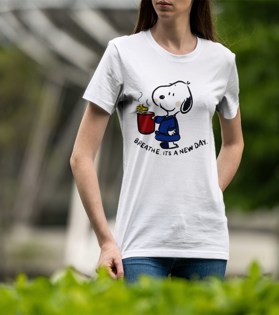 Snoopy And Woodstock Breathe It's A New Day Coffee Relaxation T-Shirt