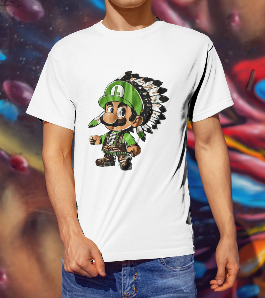 Luigi Green Hat Native American Headdress T-Shirt