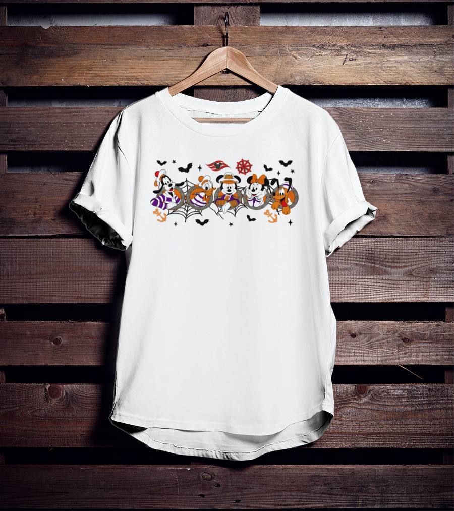 Mickey And Friends Halloween Cruise Disney Goofy Pluto Minnie Donald Bats Anchors T-Shirt