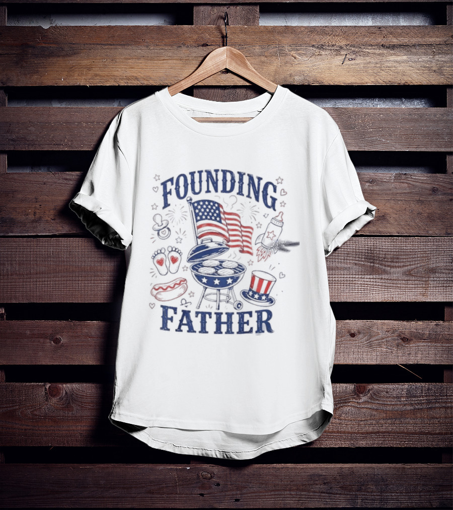 Founding Father 4th Of July BBQ American Flag Fireworks Celebration T-Shirt