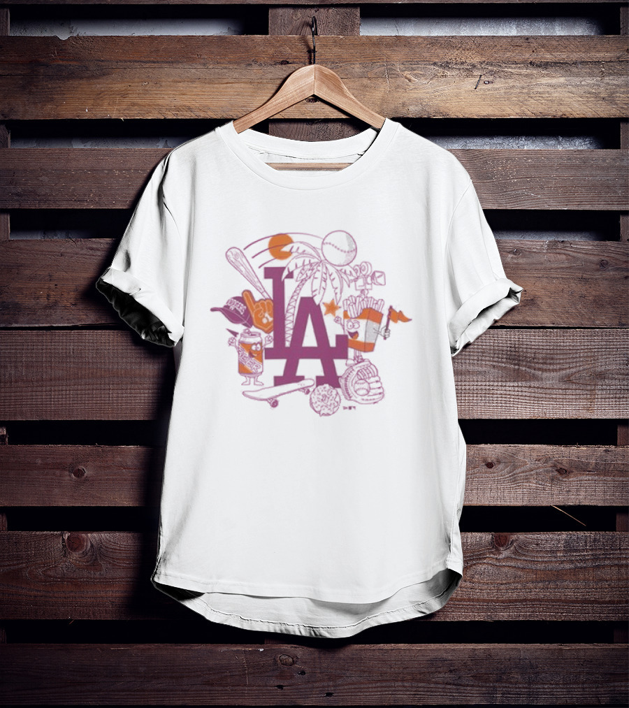 Neweracap Los Angeles Dodgers MLB Foam Finger Baseball Bat Palm Trees T-Shirt