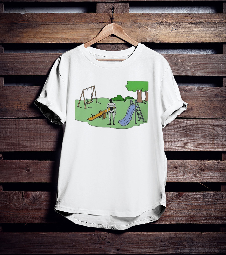 Optimus Tesla Robot In Playground Park With Swings And Slide T-Shirt