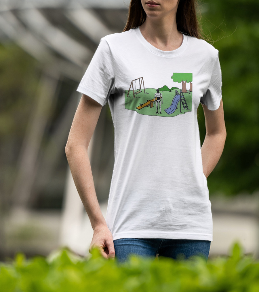 Optimus Tesla Robot In Playground Park With Swings And Slide T-Shirt
