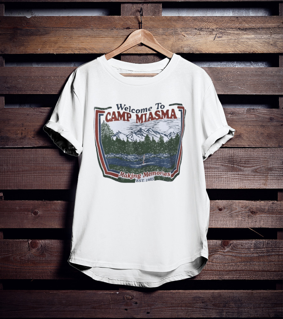 Welcome To Camp Miasma Making Memories Est 1983 Vintage Nature Scene T-Shirt