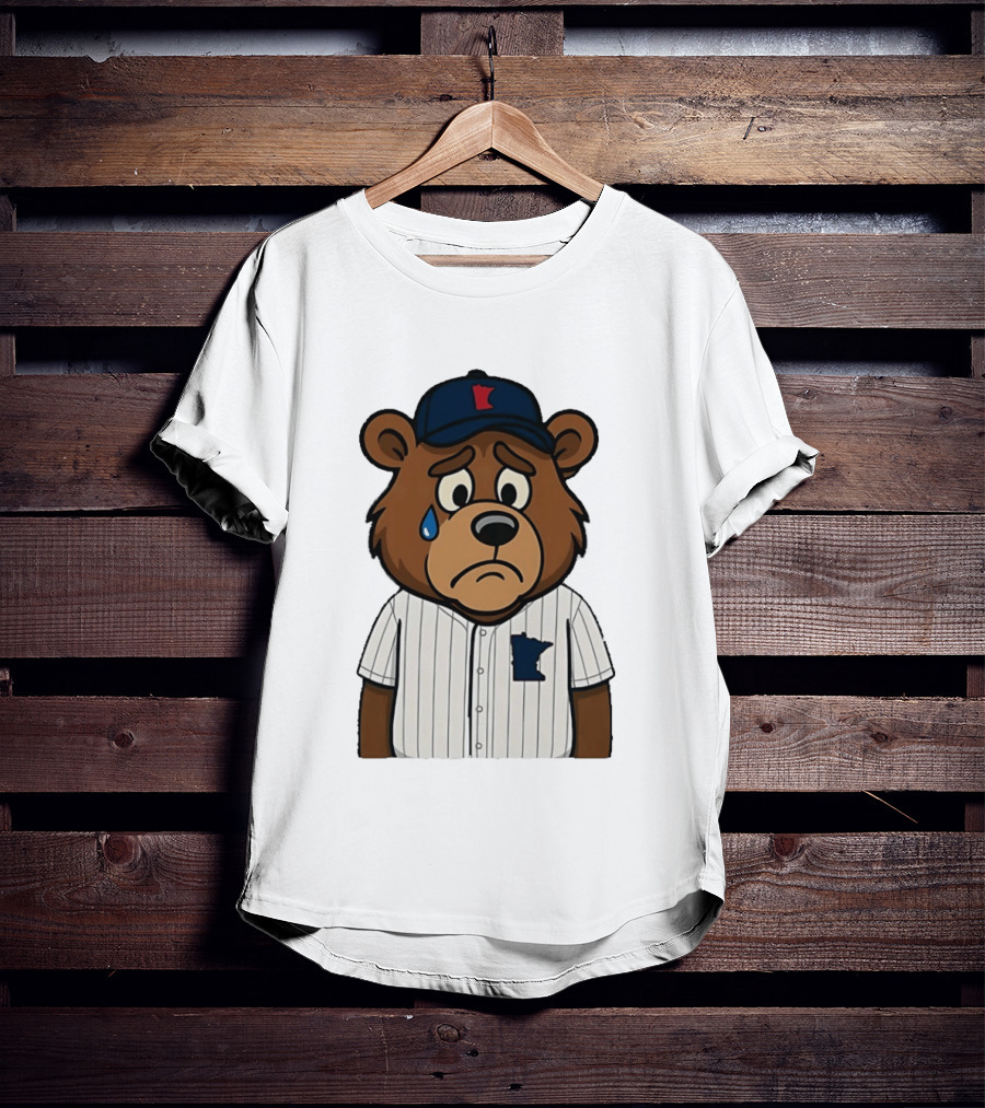 Sad Minnesota Bear With Baseball Jersey And Cap T-Shirt