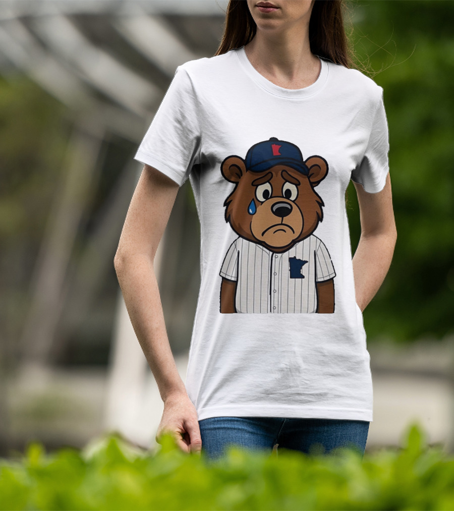 Sad Minnesota Bear With Baseball Jersey And Cap T-Shirt