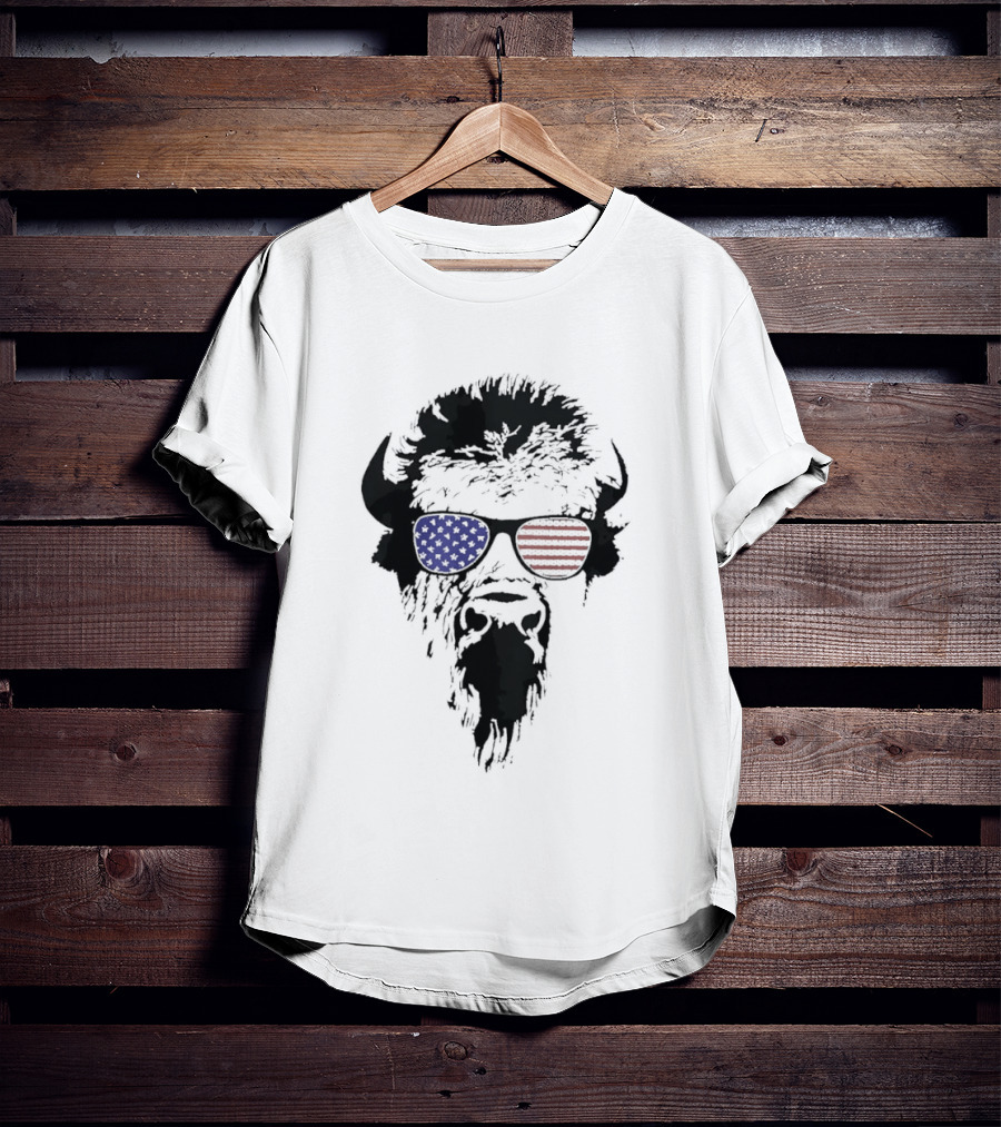 American Buffalo Patriotic Sunglasses Flag T-Shirt