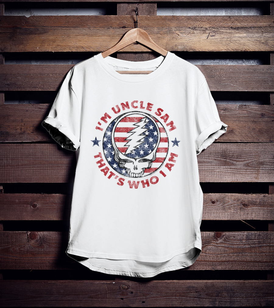 I'm Uncle Sam That's Who I Am Grateful Dead Skull With Stars And Stripes Lightning Bolt T-Shirt