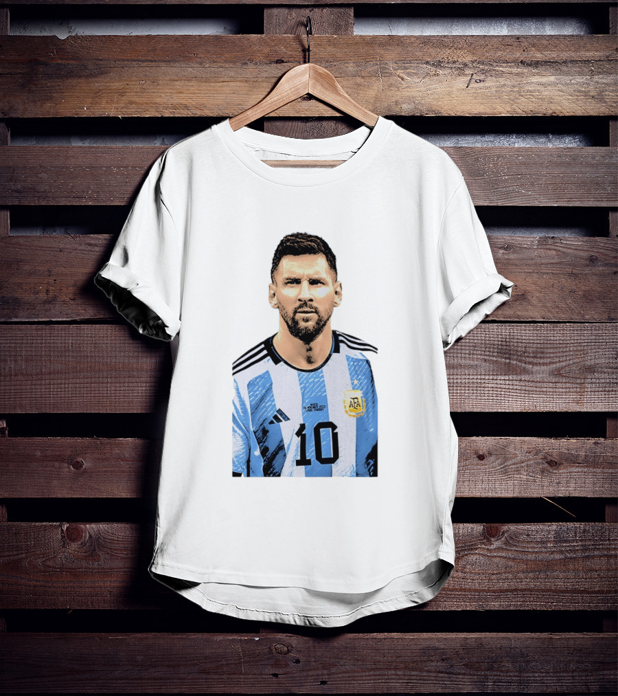 Lionel Messi Argentina 10 AFA Blue White Stripes Football Star T-Shirt