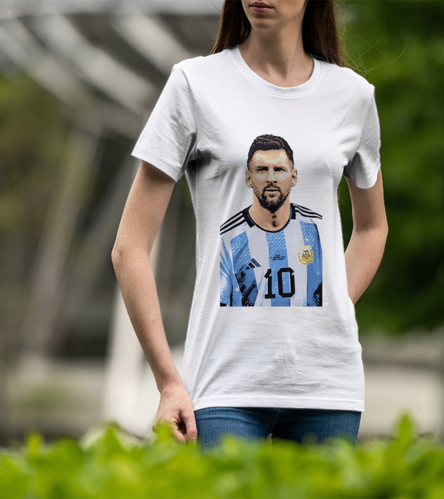 Lionel Messi Argentina 10 AFA Blue White Stripes Football Star T-Shirt