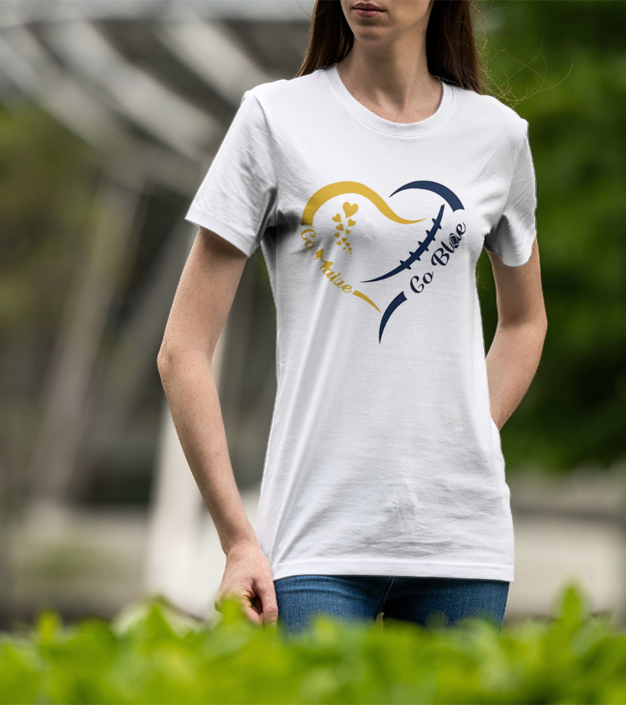 Michigan Wolverines Heart Go Maize Go Blue Football T-Shirt