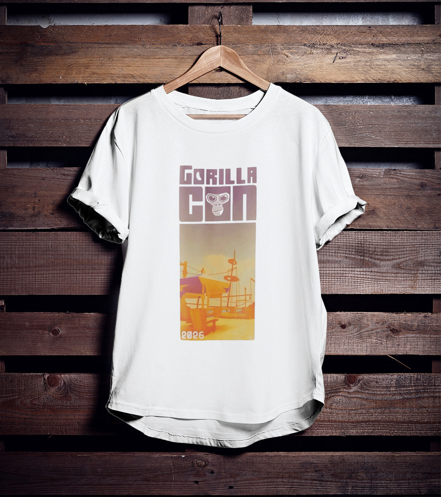 Gorilla Con 2026 Beach Adventure With Sunglasses Wearing Gorilla T-Shirt