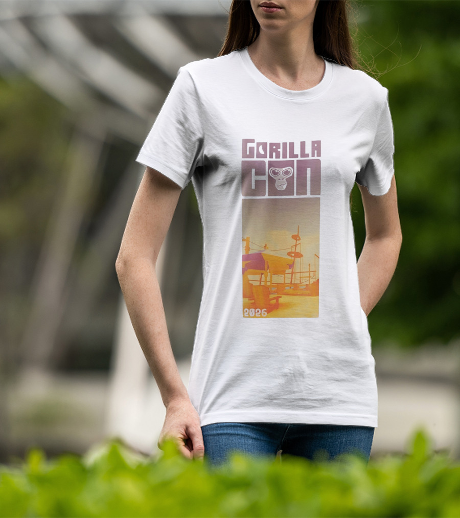 Gorilla Con 2026 Beach Adventure With Sunglasses Wearing Gorilla T-Shirt