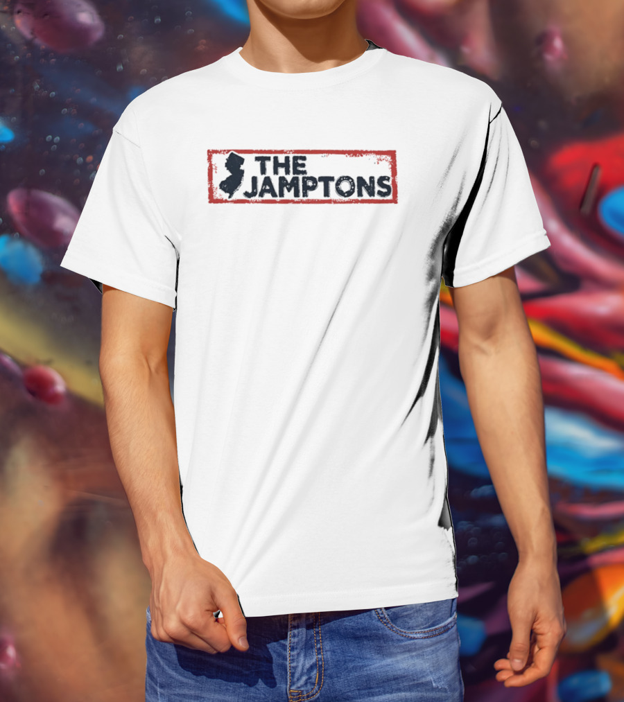 The Jamptons New Jersey Iconic State Outline Red Border T-Shirt