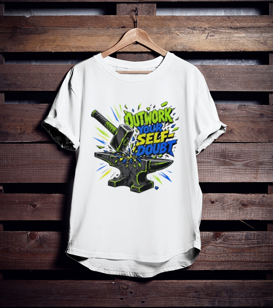 Outwork Your Self Doubt Inspirational Hammer And Anvil Motivational T-Shirt