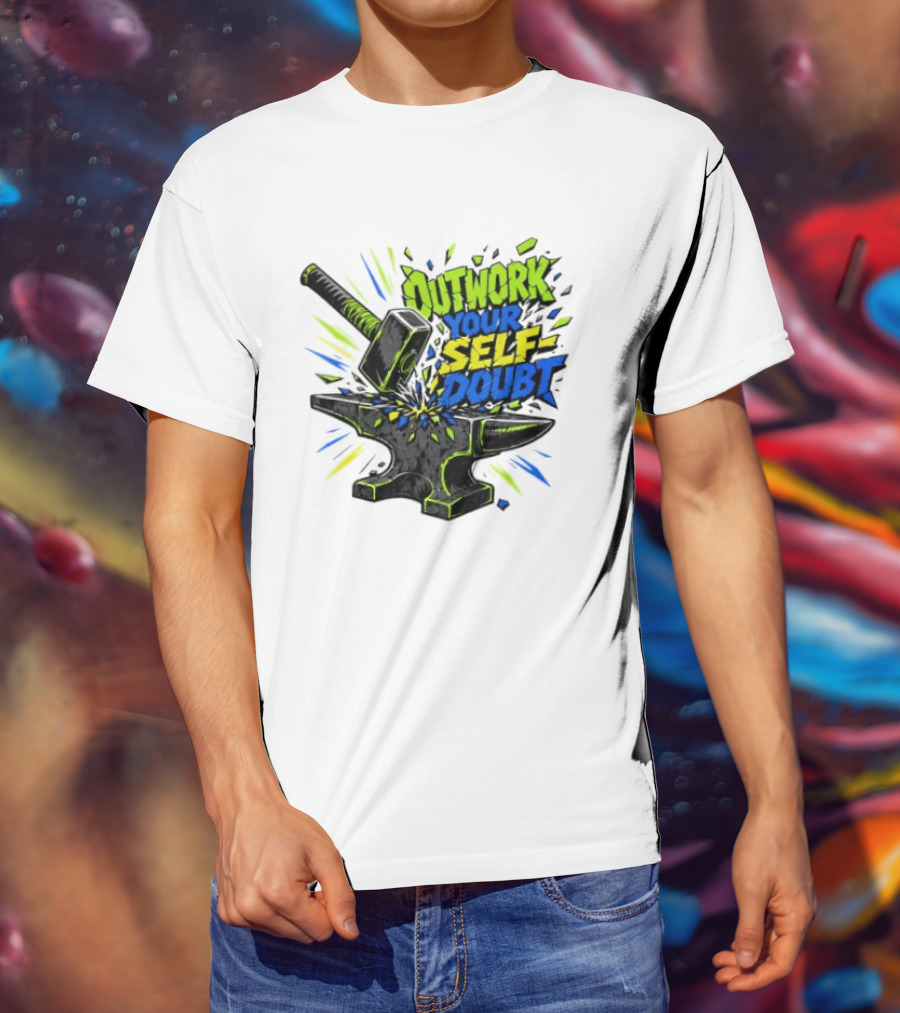 Outwork Your Self Doubt Inspirational Hammer And Anvil Motivational T-Shirt