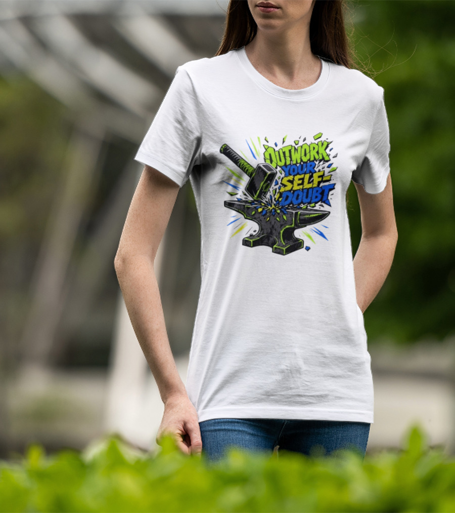 Outwork Your Self Doubt Inspirational Hammer And Anvil Motivational T-Shirt