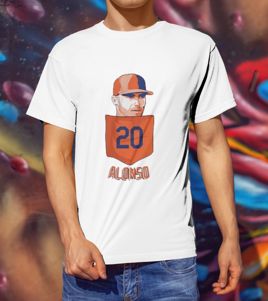 Pete Alonso 20 New York Mets MLB Baseball Pocket T-Shirt