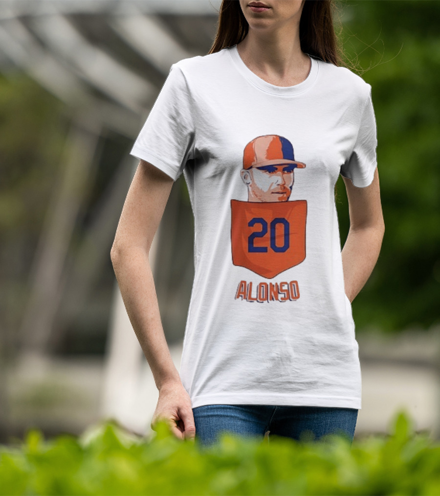Pete Alonso 20 New York Mets MLB Baseball Pocket T-Shirt