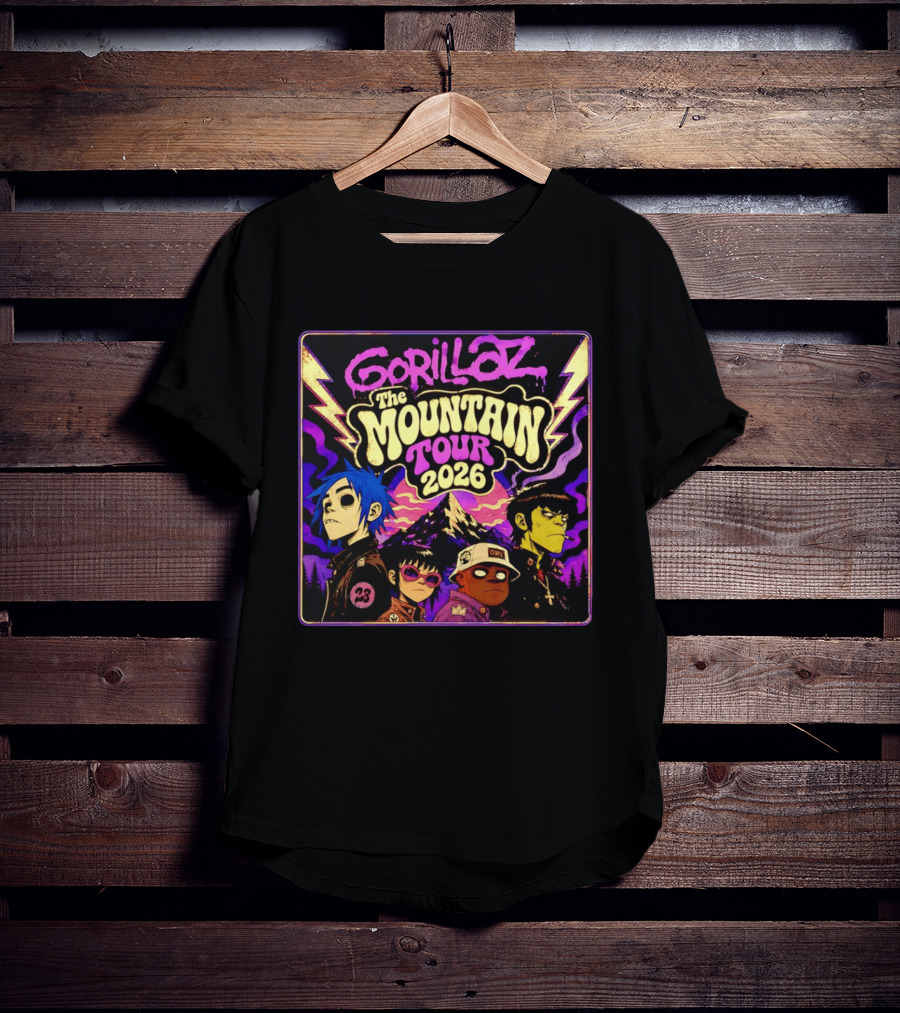 Gorillaz The Mountain Tour 2026 2D Murdoc Niccals Lightning T-Shirt