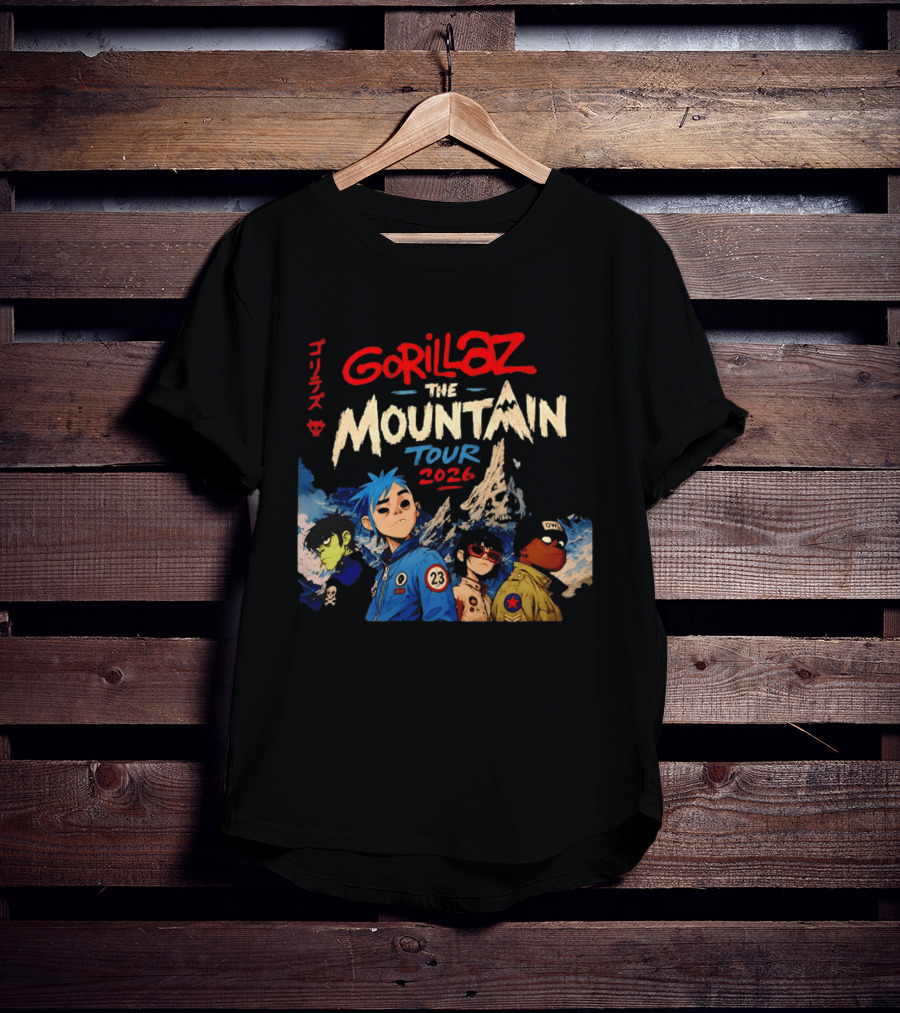 Gorillaz The Mountain Tour 2026 Damon Albarn Animation Characters T-Shirt