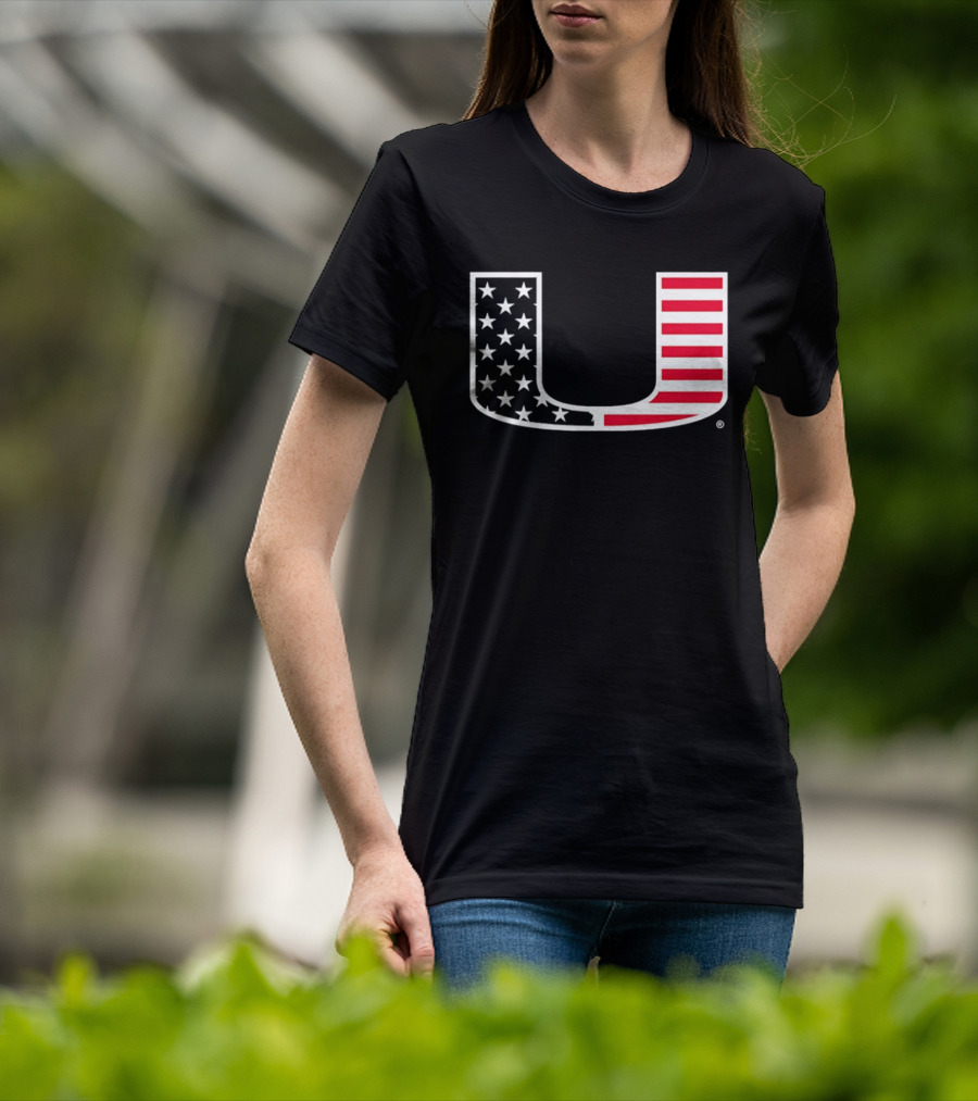 Stars And Stripes Miami Hurricanes U American Flag T-Shirt