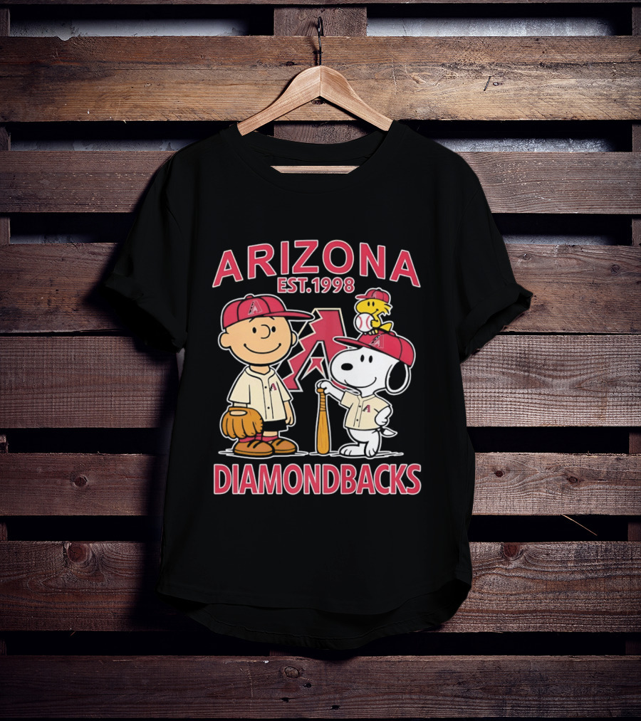 Peanuts Arizona Diamondbacks Est 1998 Charlie Brown Snoopy Woodstock Baseball Collaboration T-Shirt