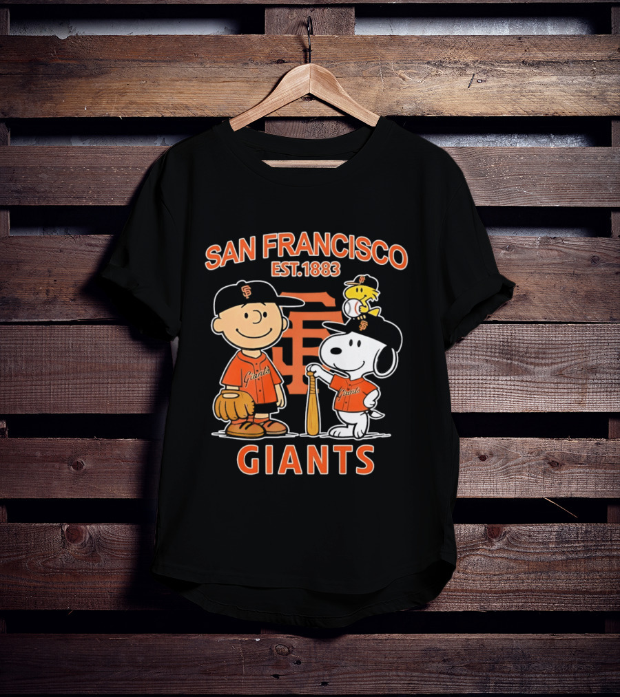 San Francisco Giants Peanuts Snoopy Charlie Brown Woodstock Est 1883 T-Shirt