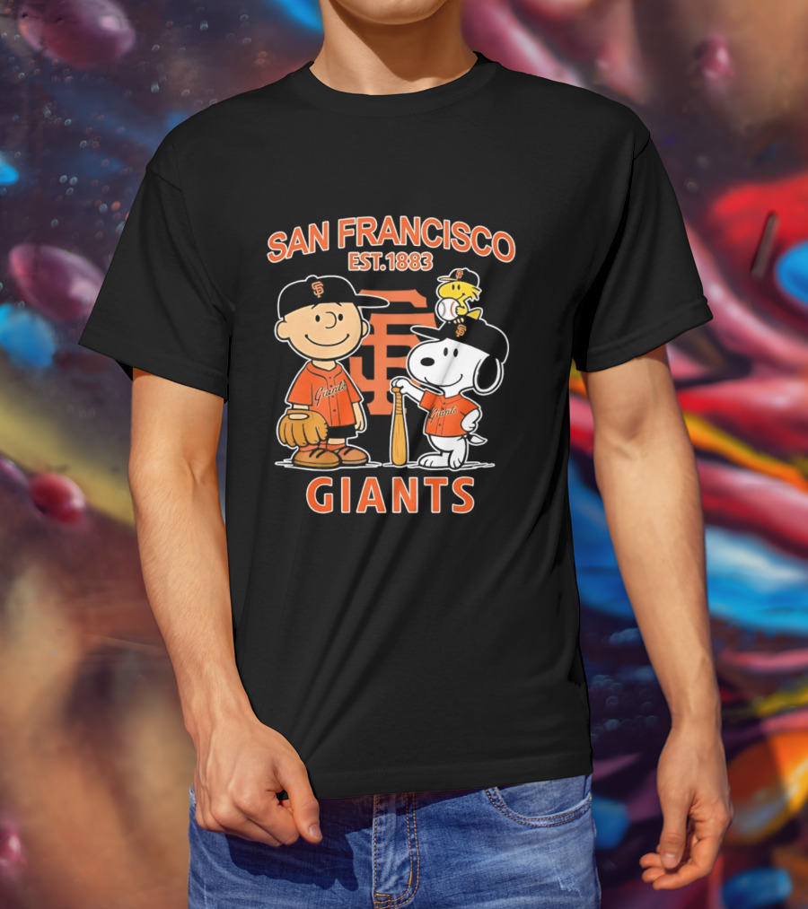 San Francisco Giants Peanuts Snoopy Charlie Brown Woodstock Est 1883 T-Shirt