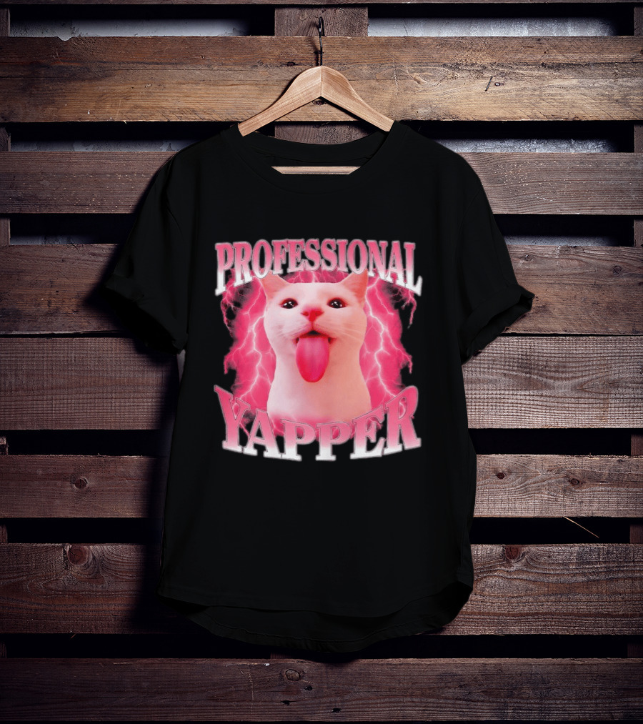 Professional Yapper Cat Pink Lightning Tongue Out T-Shirt