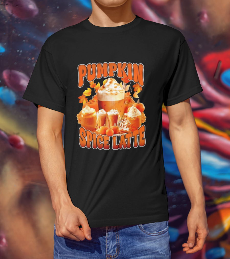 Pumpkin Spice Latte Fall Autumn Halloween Beverage With Whipped Cream And Leaves T-Shirt