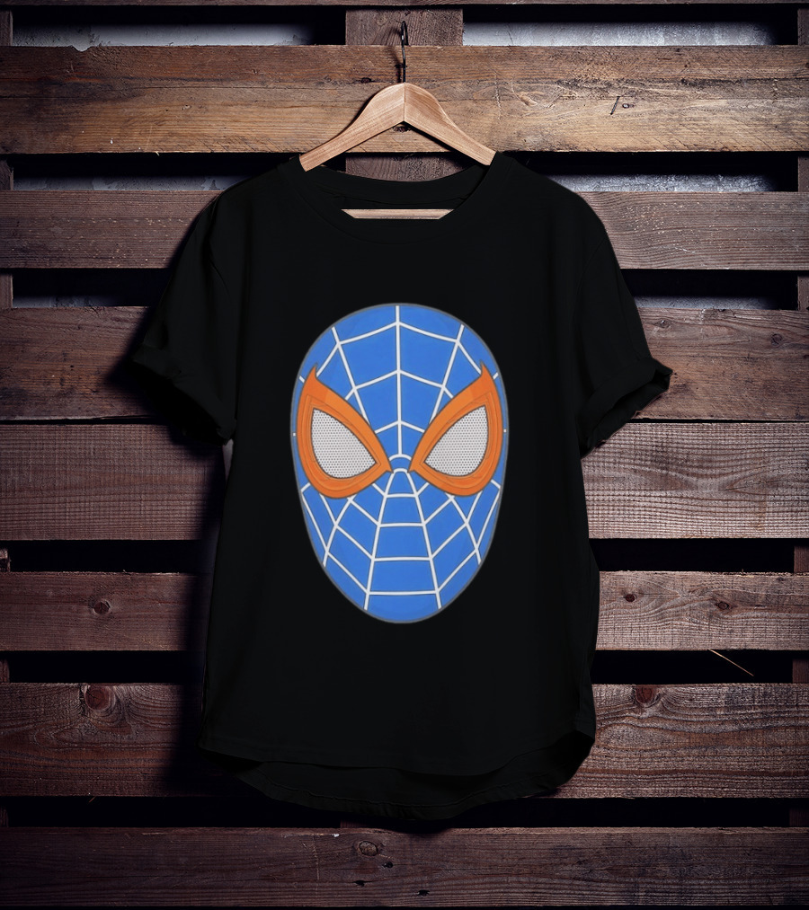 Spidey Spider Man Blue Mask With Orange Eyes And Web T-Shirt