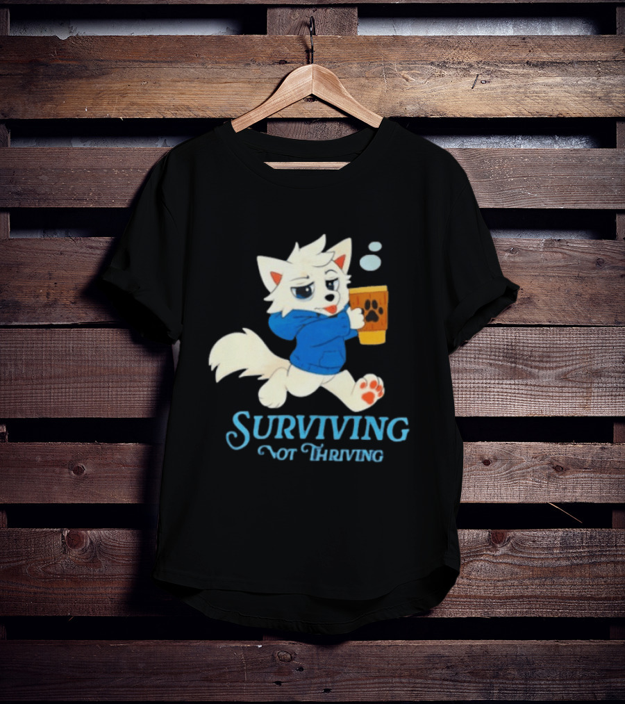 Surviving Not Thriving Cute Fox Coffee Paw Print T-Shirt