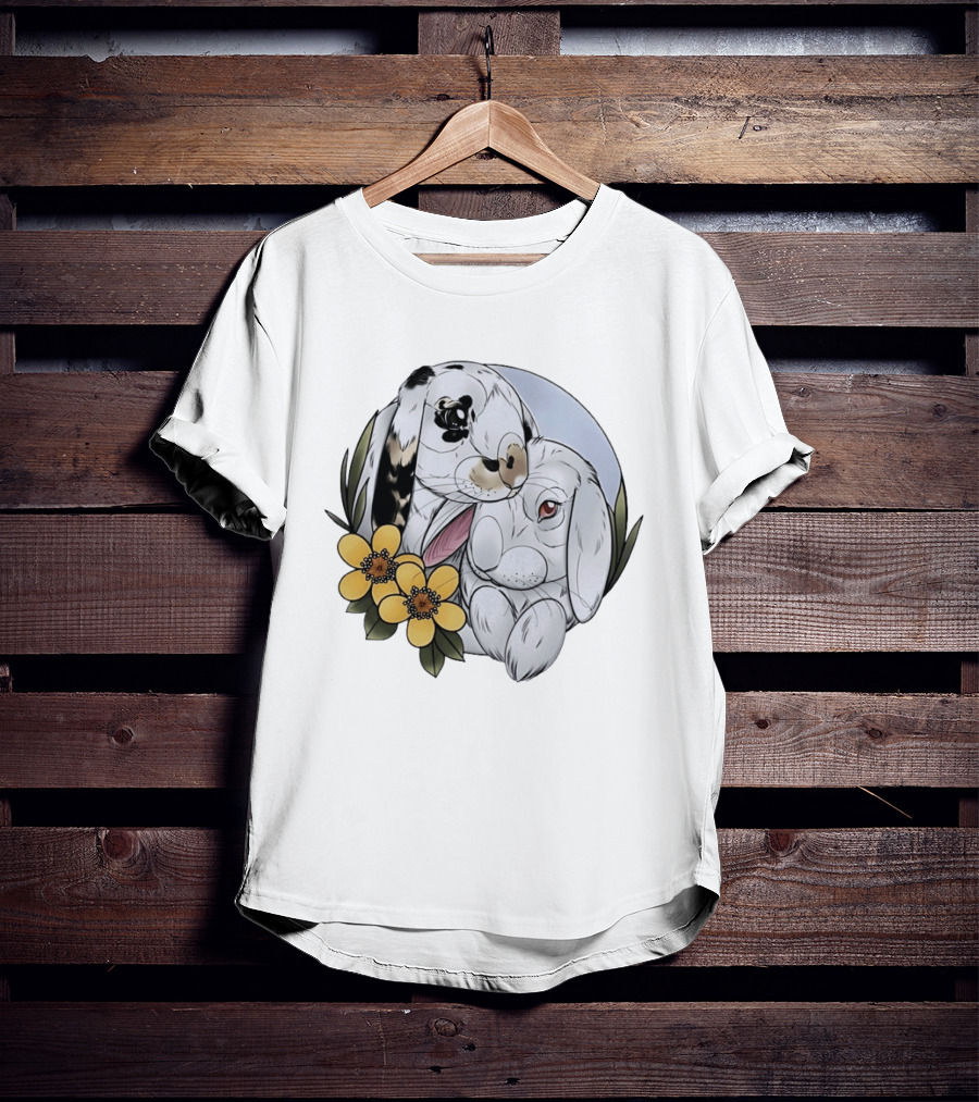 Clement Rabbit Rescue Bunnies With Yellow Flowers Wildlife Charm T-Shirt