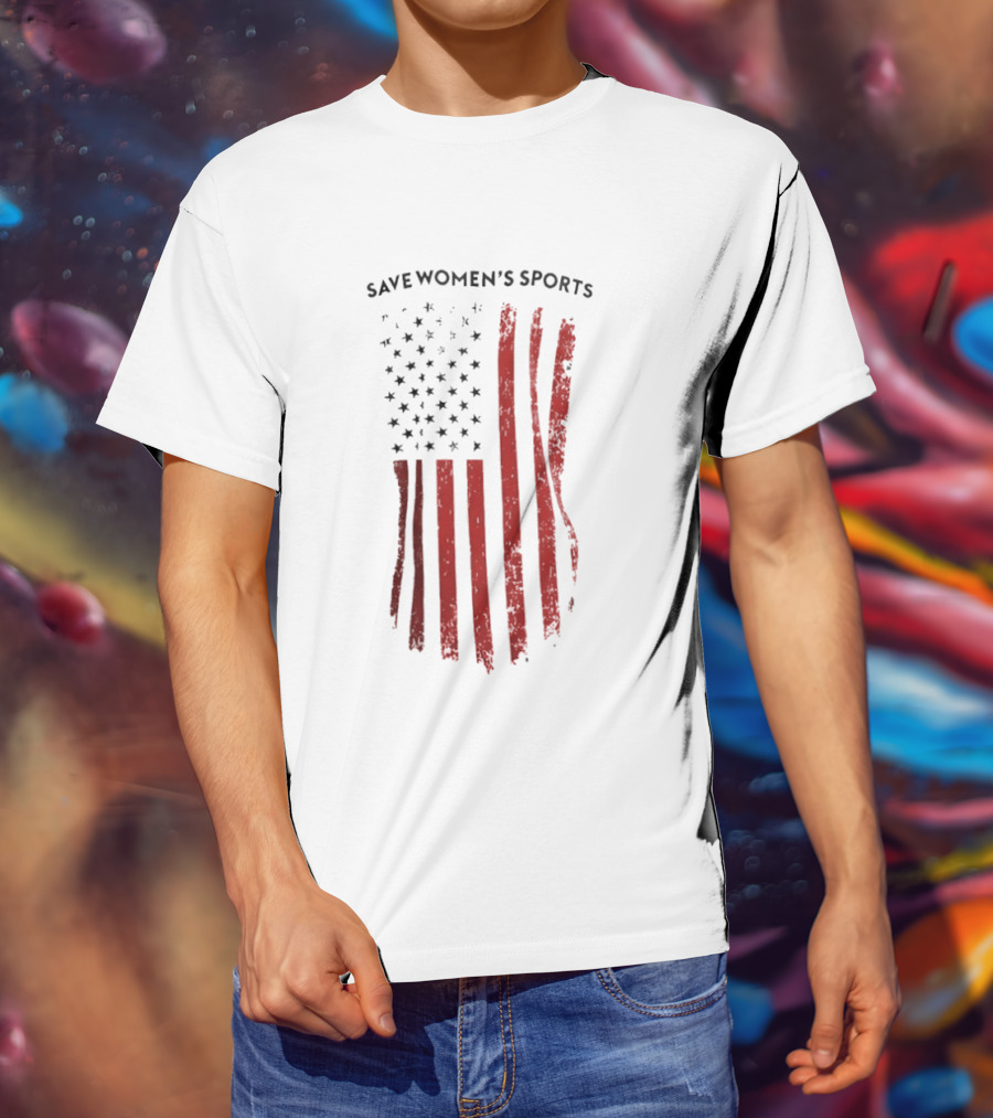 Save Women's Sports Red American Flag Stripes T-Shirt