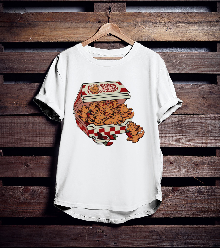 Spicy Wings Box Full Of Cute Dragons With Peppers And Hearts T-Shirt