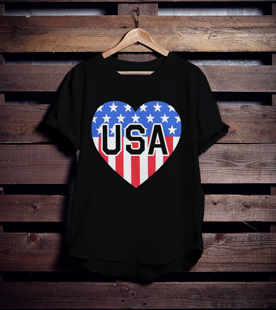 Patriotic USA Heart Shape Flag Stars And Stripes T-Shirt