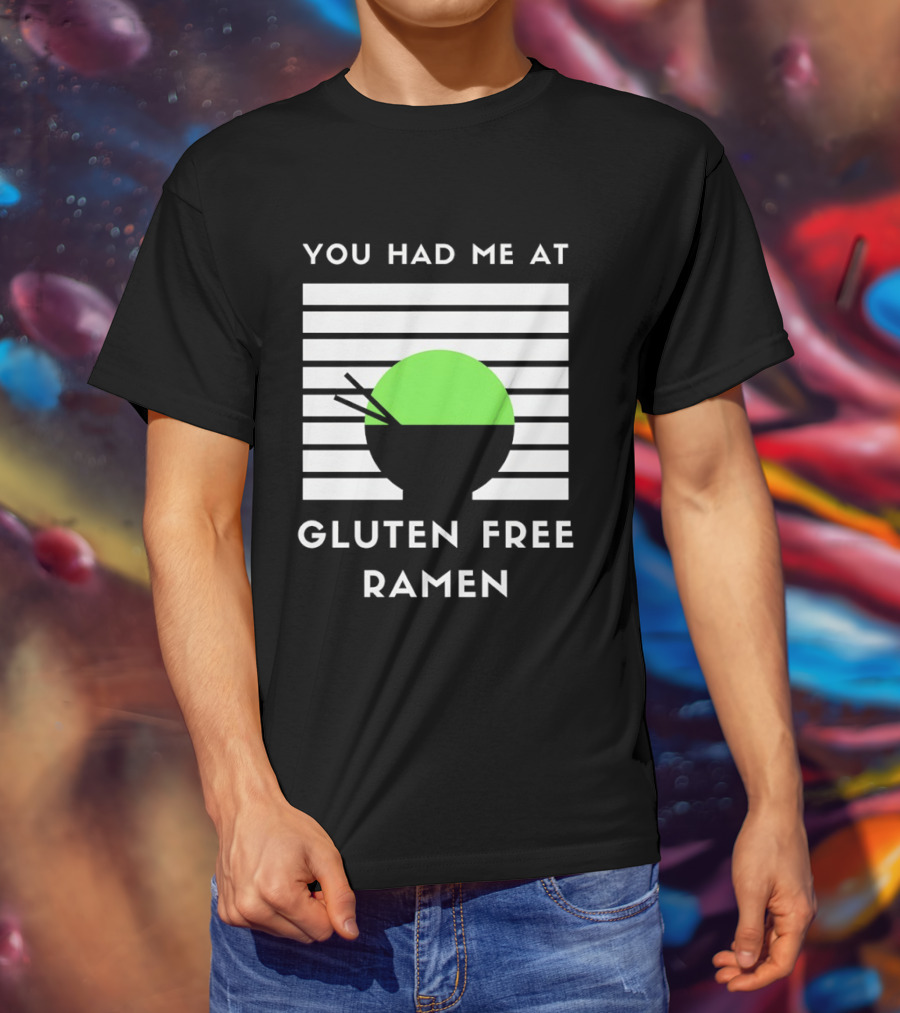 You Had Me At Gluten Free Ramen Retro Style Lines Green Circle T-Shirt