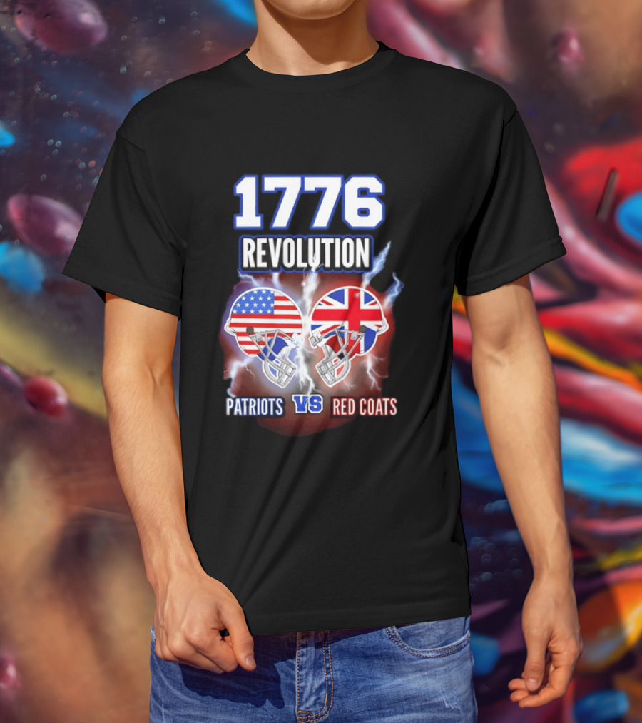 1776 Revolution Patriots Vs Red Coats American Flag British Flag Helmets Clash T-Shirt